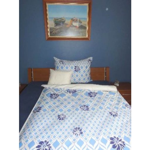 Elegancia Blue Blumen pamut-szatén ágyneműhuzat, 3 részes