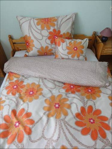 Elegancia Orange Blumen pamut-szatén ágyneműhuzat, 3 részes