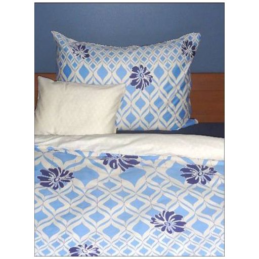 Elegancia Blue Blumen/Rombusz pamut-szatén ágyneműhuzat, 3 részes