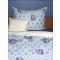 Elegancia Blue Blumen/Rombusz pamut-szatén ágyneműhuzat, 3 részes