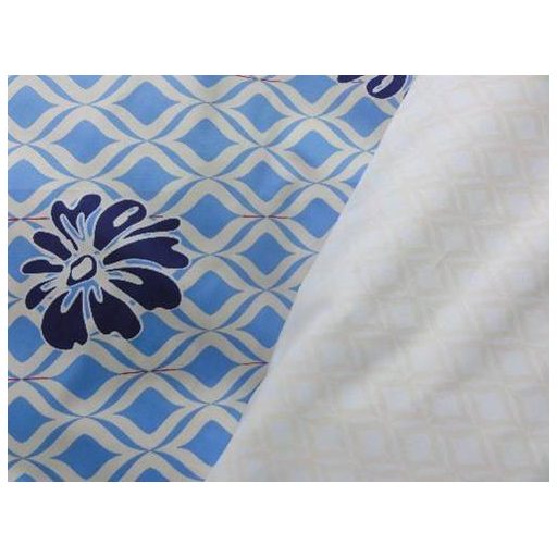 Elegancia Blue Blumen/Rombusz pamut-szatén ágyneműhuzat, 3 részes