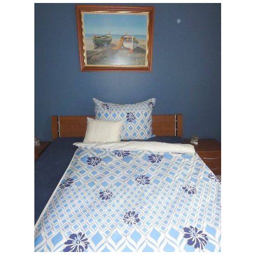 Elegancia Blue Blumen/Rombusz pamut-szatén ágyneműhuzat, 3 részes