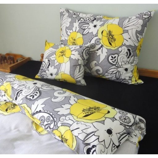 Elegancia sárga virágos pamut-szatén ágyneműhuzat, 5 részes (kétszemélyes)