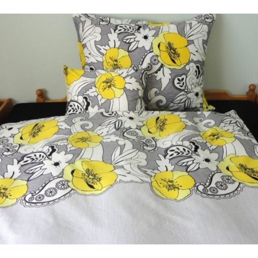 Elegancia sárga virágos pamut-szatén ágyneműhuzat, 5 részes (kétszemélyes)