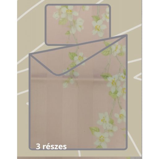 Billerbeck Bianka 3 részes pamut-szatén ágyneműhuzat, Rózsaszín csíkos virágmintás (241)