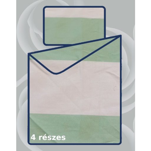 Billerbeck Bianka 4 részes pamut-szatén ágyneműhuzat, Zöld-bézs csíkos (599)