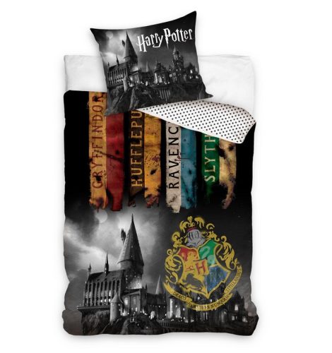 Harry Potter ágyneműhuzat, 140x200 + 70x90 cm, Hogwarts - Zászló (100 % pamut)