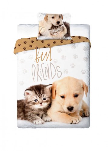 Best Friends ágyneműhuzat, Kutya és cica, 140x200 + 70x90 cm (014)