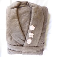   Frottír sálgalléros női köntös, Szürkésbarna - Virág díszítéssel (100% pamut), S/M